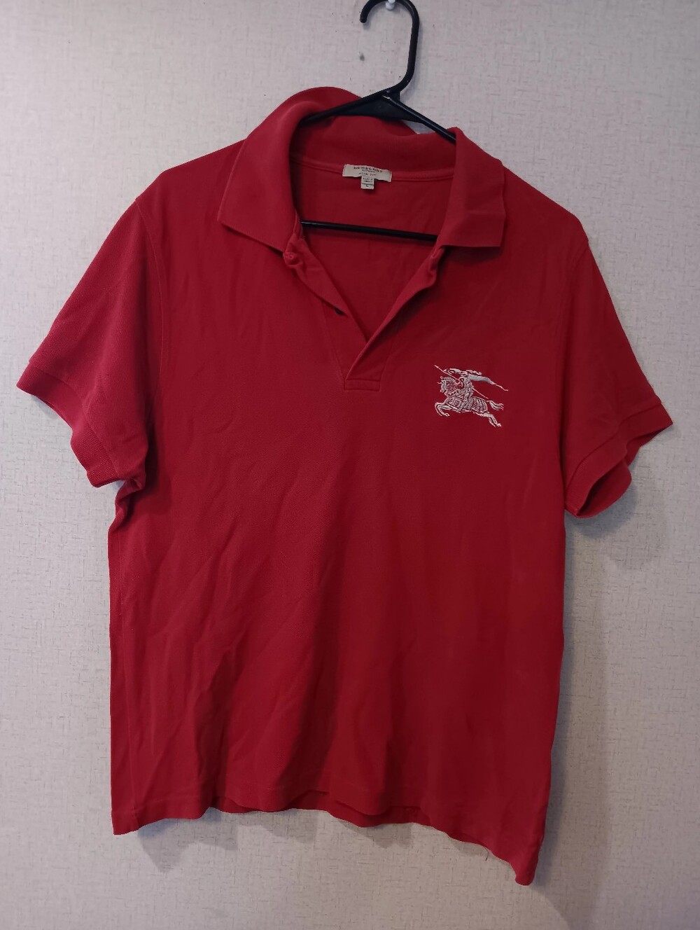 Burberry Red Polo with White Embroidered Equestrian Logo